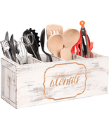 Extra Large Utensil Holder with 4 Compartments, Wooden Farmhouse Utensil... - £27.69 GBP
