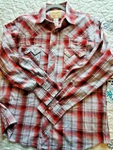 Wrangler Western Fashion Men&#39;s Lg Pearl Snap Long Sleeve Red Plaid Shirt  - $18.80