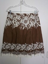 Loft Ann Taylor Ladies BROWN/WHITE Pleated Lined SKIRT-6-NWOT-COTTON-CUTE/COMFY - £6.14 GBP