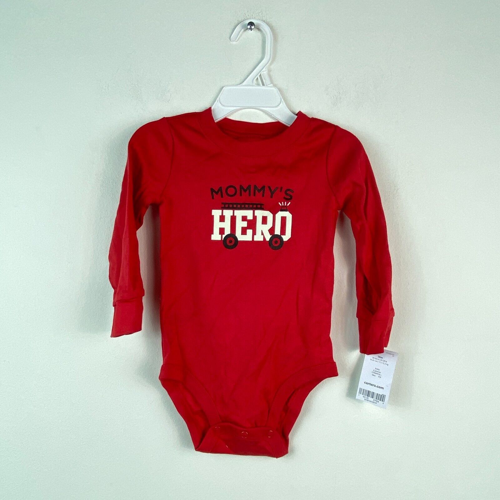 Primary image for Carters Baby Boys 18M Red Firetruck Long Sleeve Mommy Hero Bodysuit NWT AW13