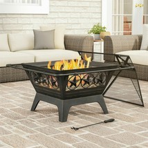 Outdoor Deep Fire Pit 32 Inch Square Star Design Mesh Screen PVC Cover Poker - £141.04 GBP