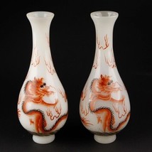 Chinois Empereur Qianlong Pékin Verre Paire De Peint à la Main Dragon Vases - £1,489.59 GBP