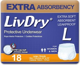 LivDry Adult Incontinence Underwear, Extra Absorbency  Large 18 Count - $30.86