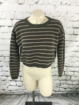 Forever 21 Cropped Sweater Olive Green and Tan Stripes Womens Sz M - £9.49 GBP