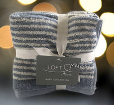 Loft Soft Cotton Set of 4 Washcloths Facecloths 12x12&quot; Blue White Cabana Stripe - £31.33 GBP