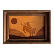 Vintage Handcrafted Wood Inlay Western Cowboy Wall Art 7x5 Rustic Framed... - $17.10