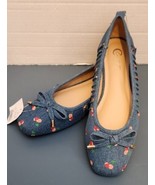 Cato Denim Flats Shoes Loafers Size Cherry Print Summer 8M Denim Blue NEW - £19.62 GBP