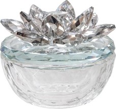Decorative Box GLAM Modern Contemporary Flower Floral Silver Glass - £69.69 GBP