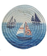 Sailboat Braided 9&quot; Round Trivet Hot Pad Chenille Heat Resistant Beach H... - £16.93 GBP