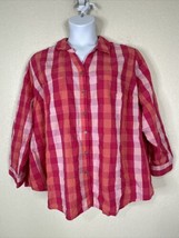 Catherines Womens Plus Size 3X Pink Check Pocket Button Up Shirt 3/4 Sleeve - £13.88 GBP