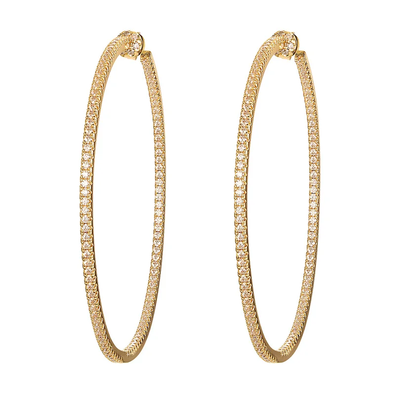 Shiny Cubic Zirconia Gold Color Huge Ear Hoop Earrings Fashion Thin Ring Earring - $25.84