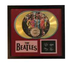 Beatles &quot;Sgt. Pepper&#39;s&quot; LP Gold Record Photo Disk Collage Facsimile Signed - $467.46