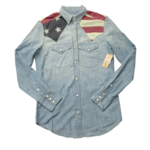 NWT Denim &amp; Supply Ralph Lauren American Flag Yoke Chambray Snap Front Shirt XS - £41.48 GBP