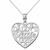 14k Solid White Gold Daddy&#39;s Little Girl Heart Pendant Necklace - £172.53 GBP+
