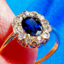 Earth mined Sapphire Diamond Engagement Ring Antique Diana Style Halo 14k Gold - $90,347.25 MXN