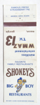 Shoney&#39;s Big Boy Restaurant WMAZ TV 13  Macon, Georgia 20 Strike Matchbook Cover - £1.40 GBP