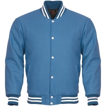Super Quality Bomber Varsity Letterman Baseball Jacket Sky Blue Body Sleeves - £87.03 GBP