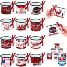 Sliner 12 Pcs Christmas Mini Coffee Mugs Bulk with Ribbon Plaid 8.5 oz X... - $77.40