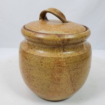 Vintage 1977 Handcrafted Stoneware Pot w/ Lid 6 Inch Tall w/ Handle - £19.56 GBP