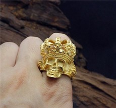 Stainless Steel Fashion Cool Golden King Poker Face Skull Ring For Men (14) - €6,77 EUR