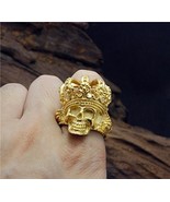 Stainless Steel Fashion Cool Golden King Poker Face Skull Ring For Men (14) - £6.32 GBP