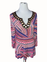 Cable &amp; Gauge quarter sleeve spandex sequin vneck pullover pink blouse Medium - £20.87 GBP