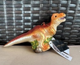 Robert Stanley Glittery Orange Glass Dinosaur Christmas Ornament T-REX N... - $17.99