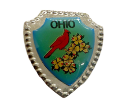 Vintage Ohio Tourist Shield Crest Lapel Pin W/ State Bird Cardinal - $14.84