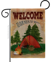 Welcome to our Neck of Wood Camping Burlap - Impressions Decorative Garden Flag  - £18.04 GBP