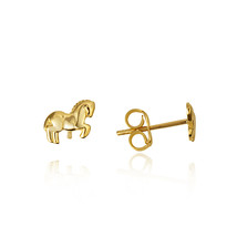 14K Solid Yellow Gold Small Horse Stud Earrings - £103.61 GBP
