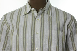 Nwt Van Heusen Short Sleeve Button Front White Beige Stripe Cvc Pucker Shirt - £10.94 GBP