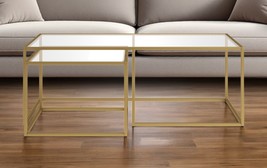 Set of Two 50&quot; Gold Glass And Steel Nested Coffee Tables - $344.90