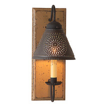 Wall Sconce Wood Wrought Iron &amp; Punched Tin &quot;Crestwood&quot; Light Pearwood Finish - £144.29 GBP