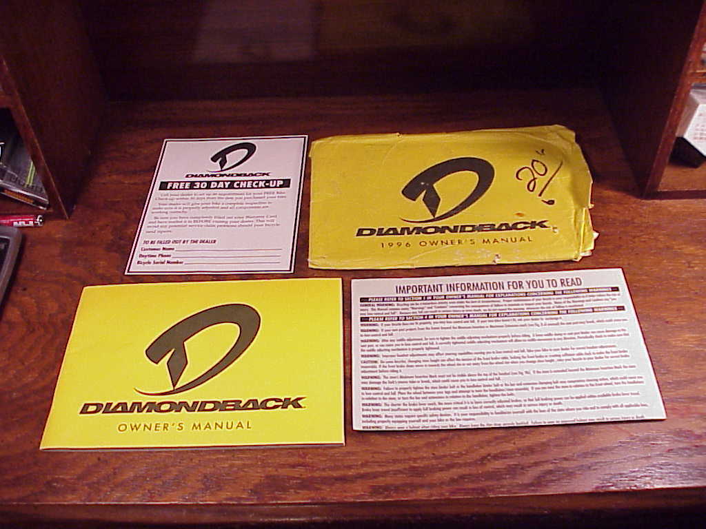 1996 Diamondback Bicycle Owner's Manual, 112 pages, with paperwork and envelope - $8.95