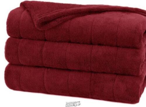 Sunbeam Channeled Velvet Plush Electric Heated Warming Blanket Queen Garnet Red - $85.49