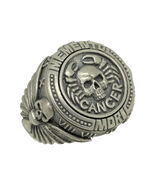 Cancer Skull Zodiac Biker Men's Masonic Sterling Silver Ring Memento Mori  - $150.00
