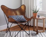 Brown Leather Accent Chair/Side Hand Stitch Leather Butterfly Chair Boho... - $154.97
