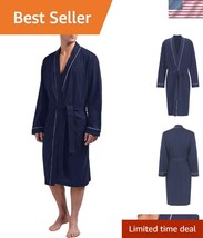 Luxury Navy Blue Cotton Bathrobe for Men - Comfortable and Versatile Lou... - $40.00