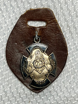 Freemason Masonic Square And Compass Vtg Metal Pendant Charm On Leather ... - £39.34 GBP