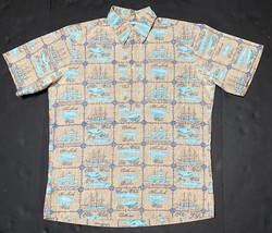 Vtg Reyn Spooner Shirt Mens M Hawaiian Need 1 Button Whales Ship Dolphin... - £30.32 GBP