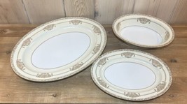 Noritake Bancroft Oval Serving Platters &amp; Bowl Gold &amp; White 16”, 11.5”, 10” - £55.00 GBP