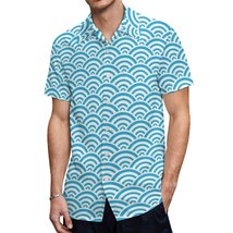 Mondxflaur Blue Waves Button Down Shirts for Men Short Sleeve Pocket Casual - £20.77 GBP