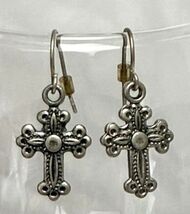 Silver tone cross earrings drop dangle hook goth style apostle's budded crosses - $8.00