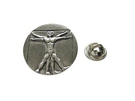 Kiola Designs Silver Toned Leonardo Da Vinci Vitruvian Man Lapel Pin - £15.97 GBP