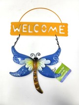 Metal Dragonfly Welcome Sign - Yellow &amp; Blue - New - £8.76 GBP
