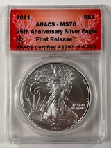 2011 de Plata American Eagle Graduado Por Anacs Como MS-70 Primer Libera... - $103.94