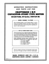 Craftsman 113.19040  1 HP 3450 RPM Capacitor Start Motor Instructions - $20.24