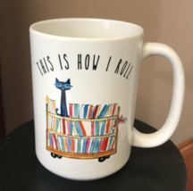 Book Lover Librarian Teacher coffee mug large library cart colorful tall Siamese - £14.32 GBP
