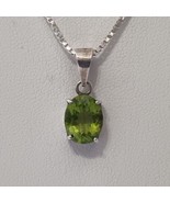 Peridot Solitaire Pendant Necklace Sterling Silver Basket Setting Oval B... - £36.99 GBP