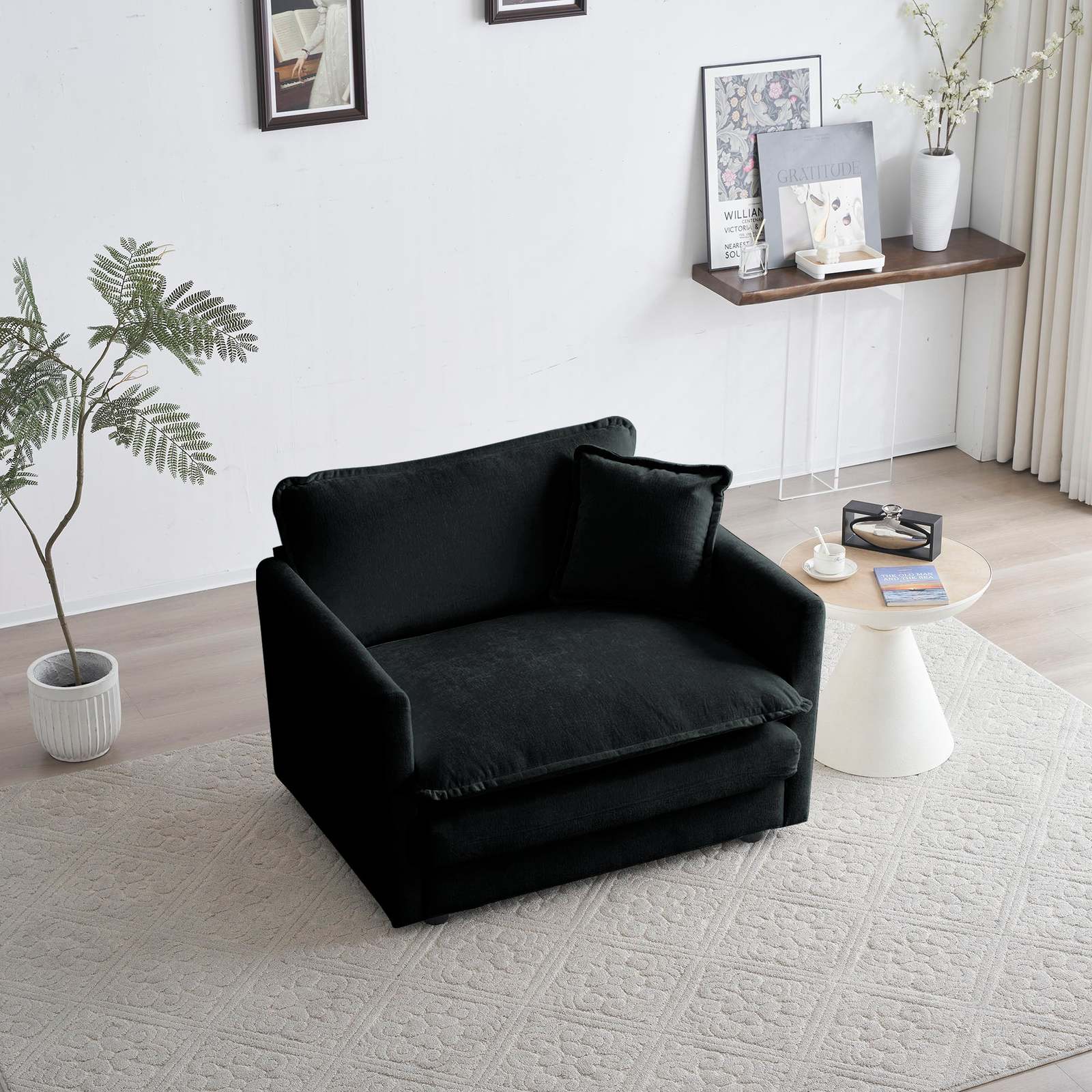 Black Chenille Armchair: Comfy Single Sofa - £214.70 GBP